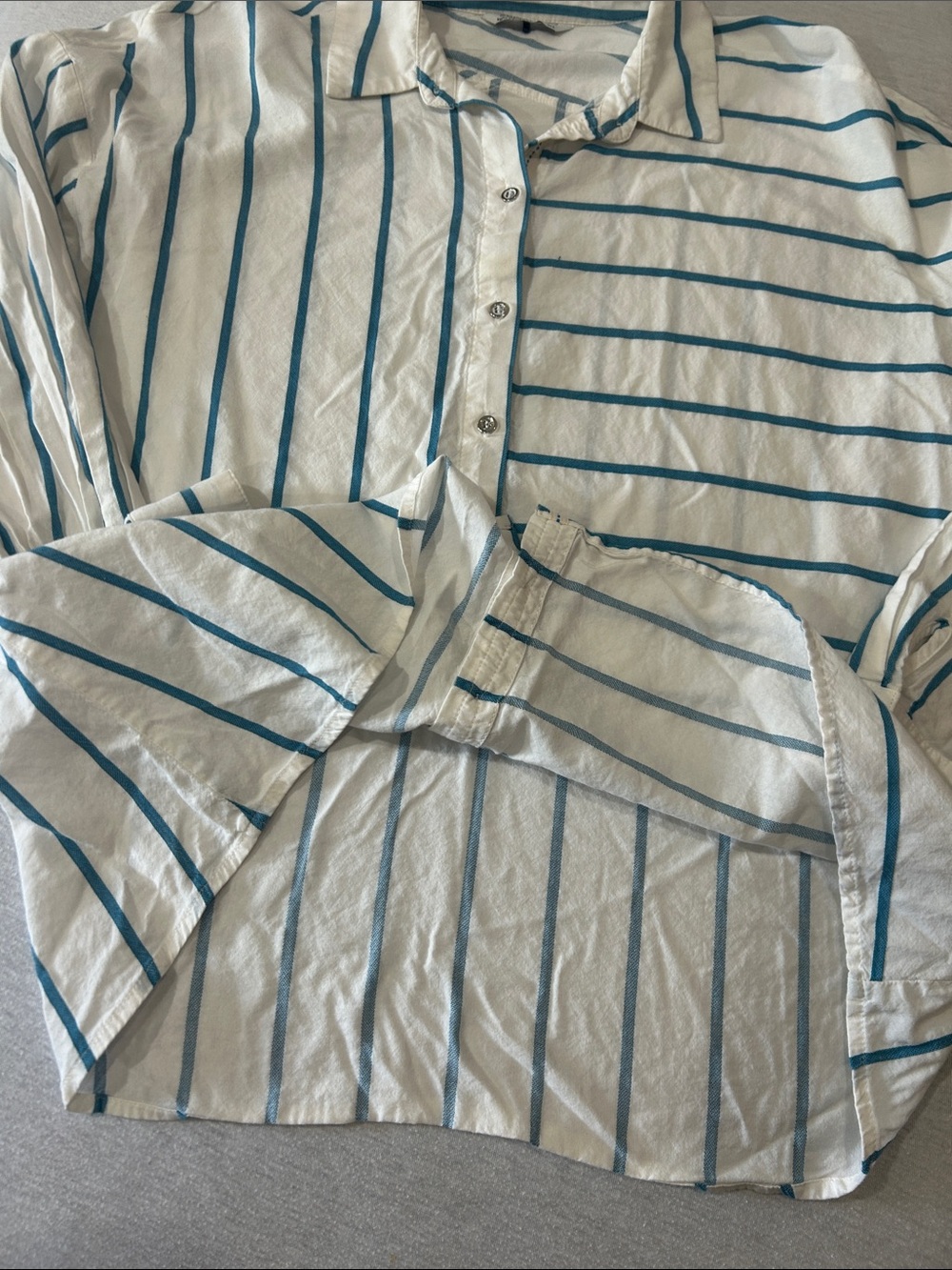 Esprit Striped Button-Up Shirt in White and Teal Sz XL - Picture 5 of 7
